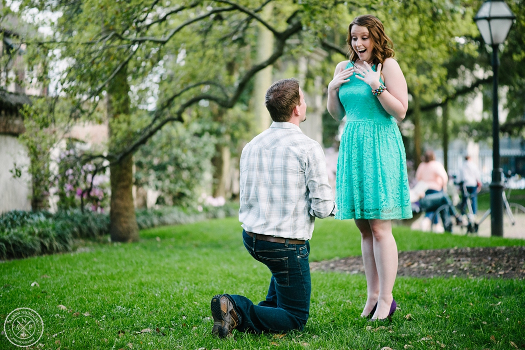Downtown Charleston Engagement photos, Southern proposal photos, how they met, how we met, Charleston wedding photographer, Aaron Nicholas Photography, destination wedding photographer, Cypress Garden's wedding, Jennifer Bussey and Bobby Bender, Proposal photographer, Proposal in Washington Square Park