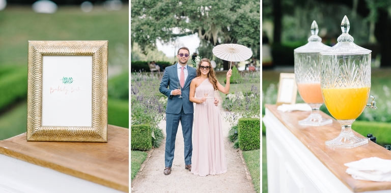 Cocktail Hour in the Octagonal Garden Vintage Bentley, Nahila and Bernard's Middleton Place wedding by Charleston wedding photographers Aaron and Jillian Photography_00101