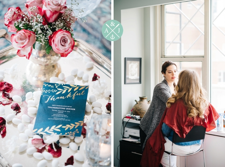 Wedding invitation suite, blue and gold invitations, bride getting her makeup done in New York, inside an upper east side New york apartment, Greek New York City Wedding by International Wedding Photographers Aaron and Jillian Photography - Charleston Wedding Photographers -_0003