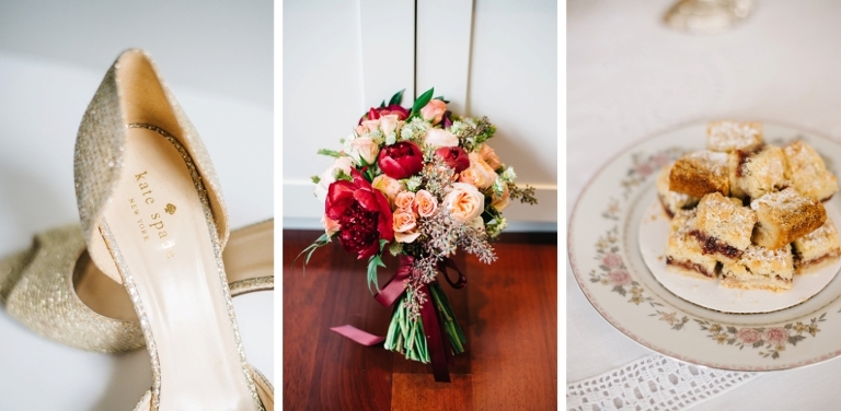 Gold sparkly kate spade heels, crimson red peach and ivory bouquet, wedding bouquet, Greek New York City Wedding by International Wedding Photographers Aaron and Jillian Photography - Charleston Wedding Photographers -_0007