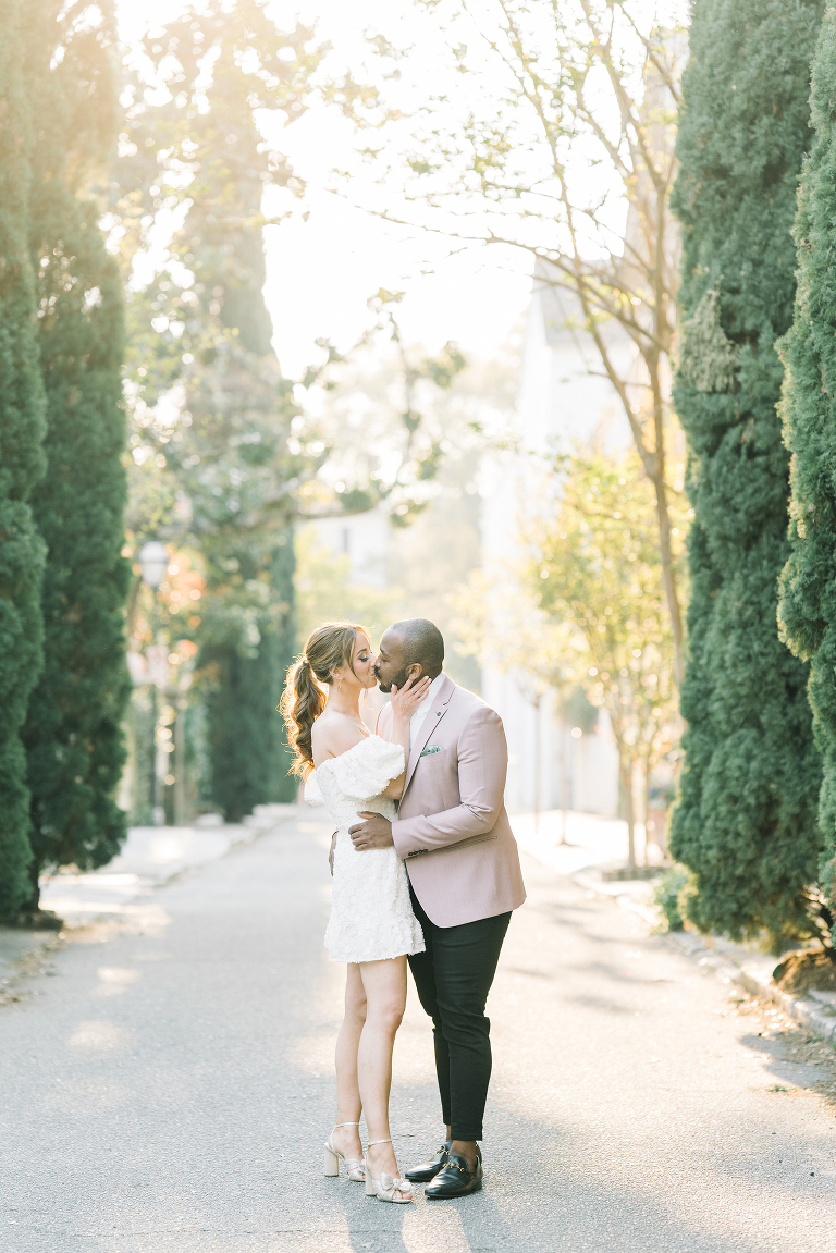 downtown Charleston engagement session, couple from London, what to wear to your engagement session, hair and makeup for engagement sessions, party pony